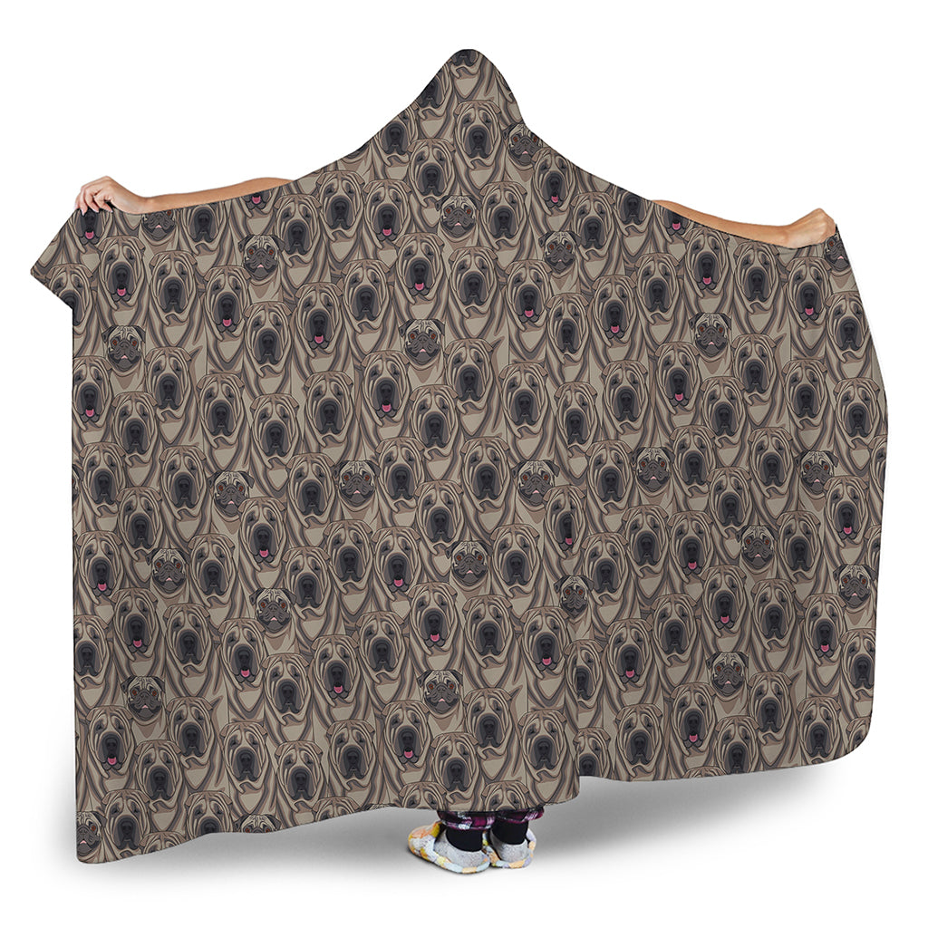 Shar Pei And Pug Pattern Print Hooded Blanket