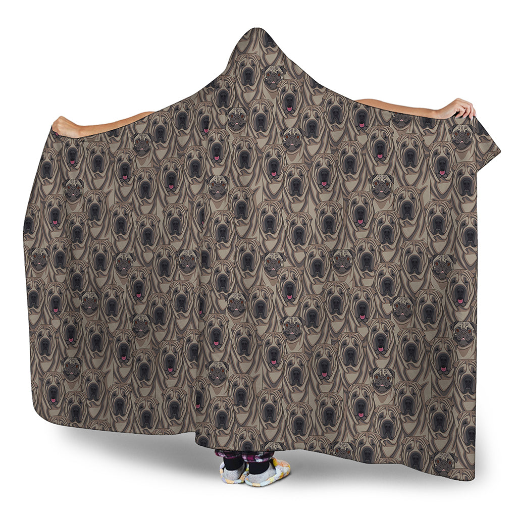 Shar Pei And Pug Pattern Print Hooded Blanket