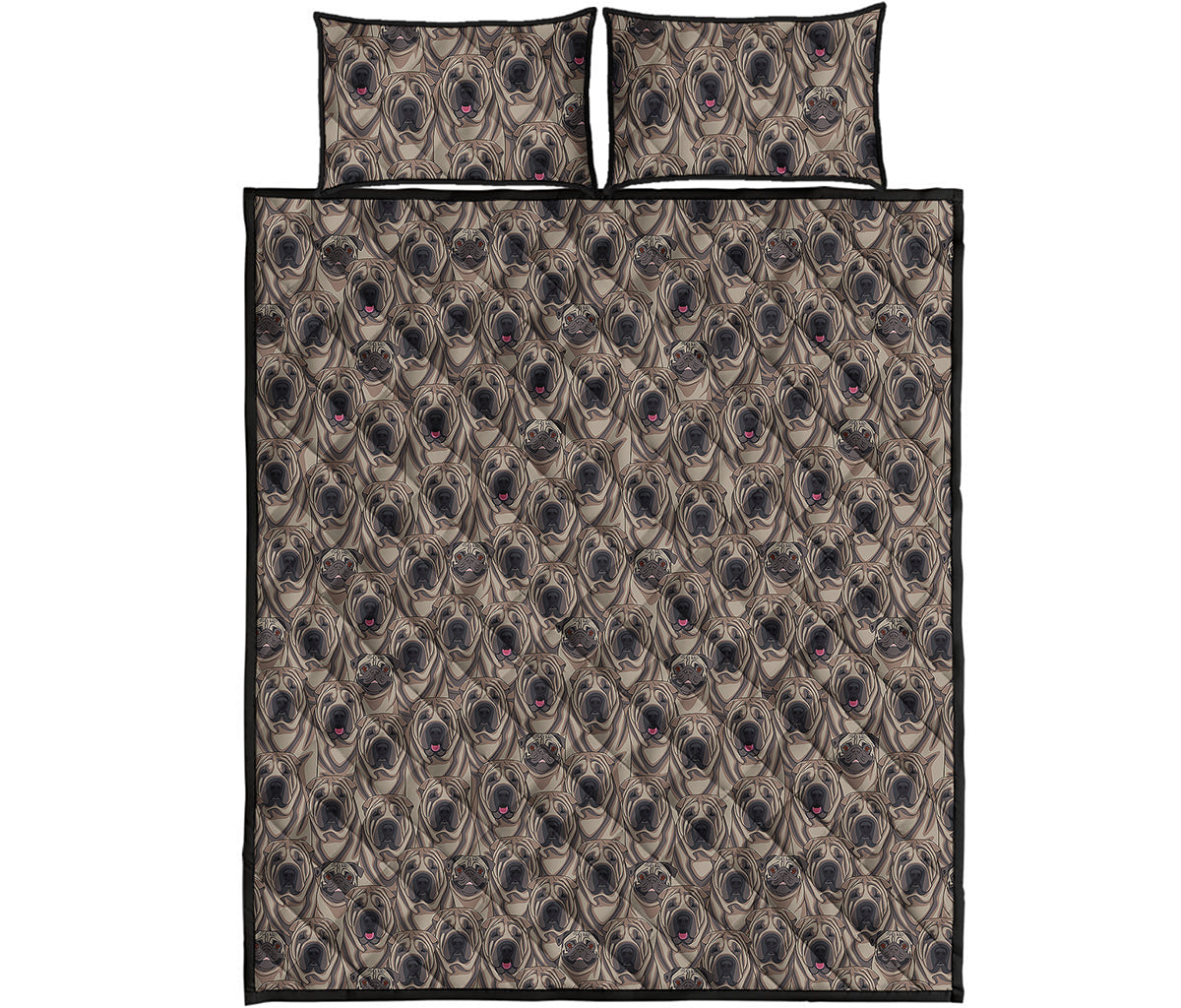 Shar Pei And Pug Pattern Print Quilt Bed Set