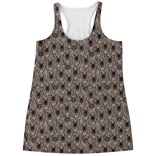 Shar Pei And Pug Pattern Print Women's Racerback Tank Top