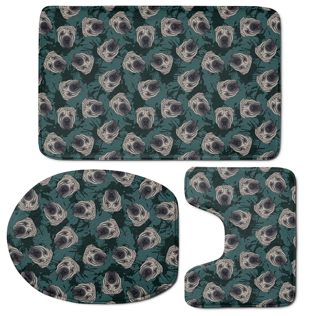 Shar Pei Face Pattern Print 3 Piece Bath Mat Set
