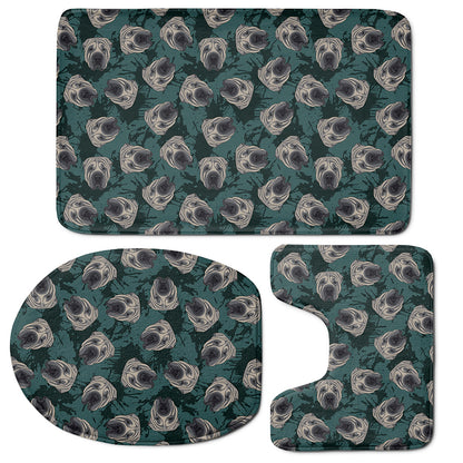 Shar Pei Face Pattern Print 3 Piece Bath Mat Set