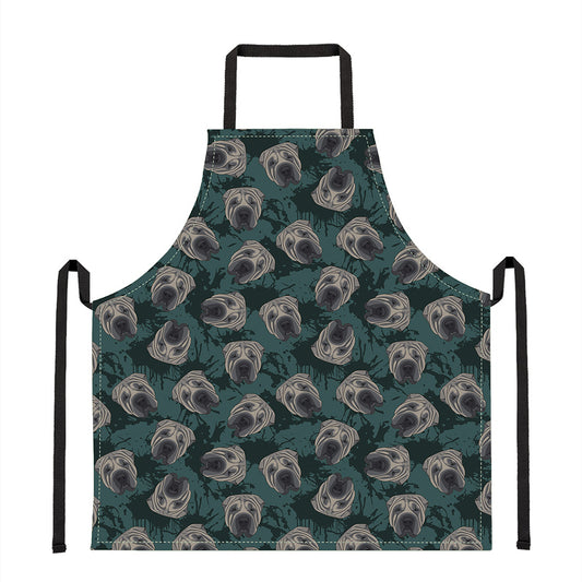 Shar Pei Face Pattern Print Apron
