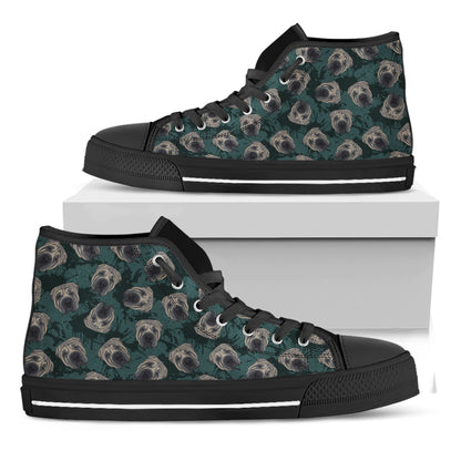 Shar Pei Face Pattern Print Black High Top Shoes