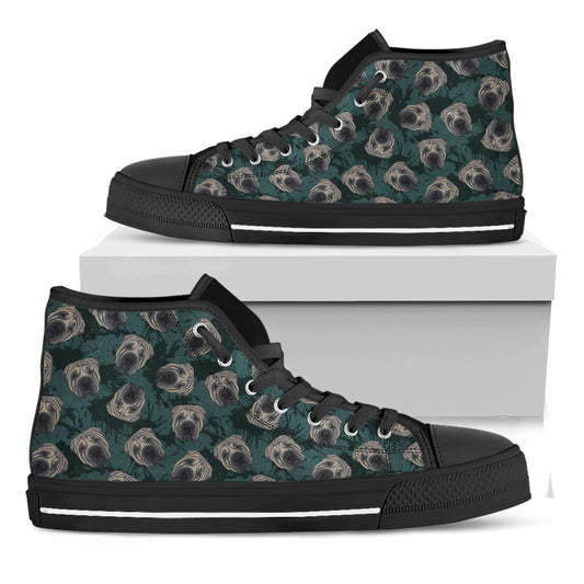 Shar Pei Face Pattern Print Black High Top Shoes