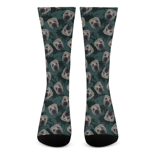 Shar Pei Face Pattern Print Crew Socks
