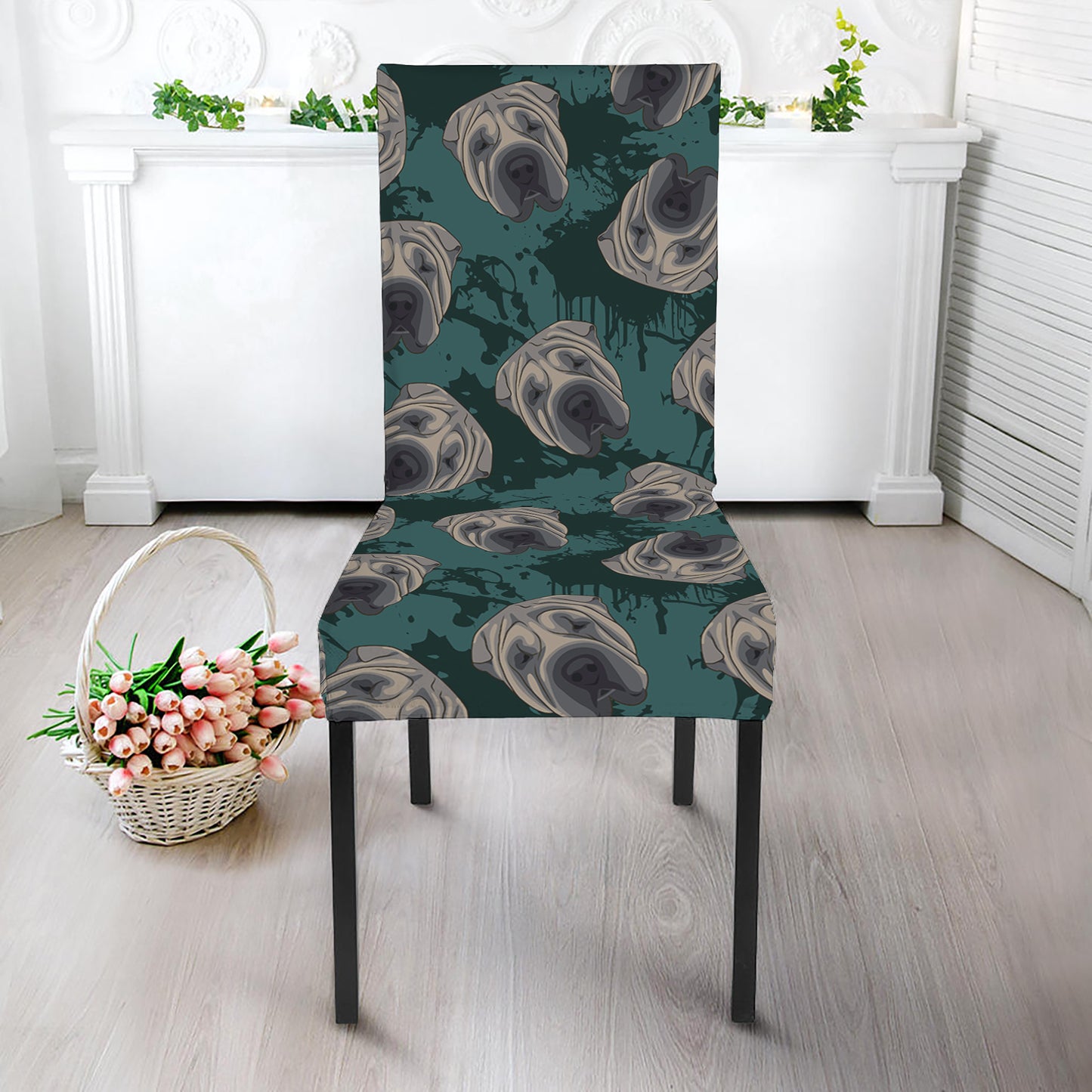 Shar Pei Face Pattern Print Dining Chair Slipcover