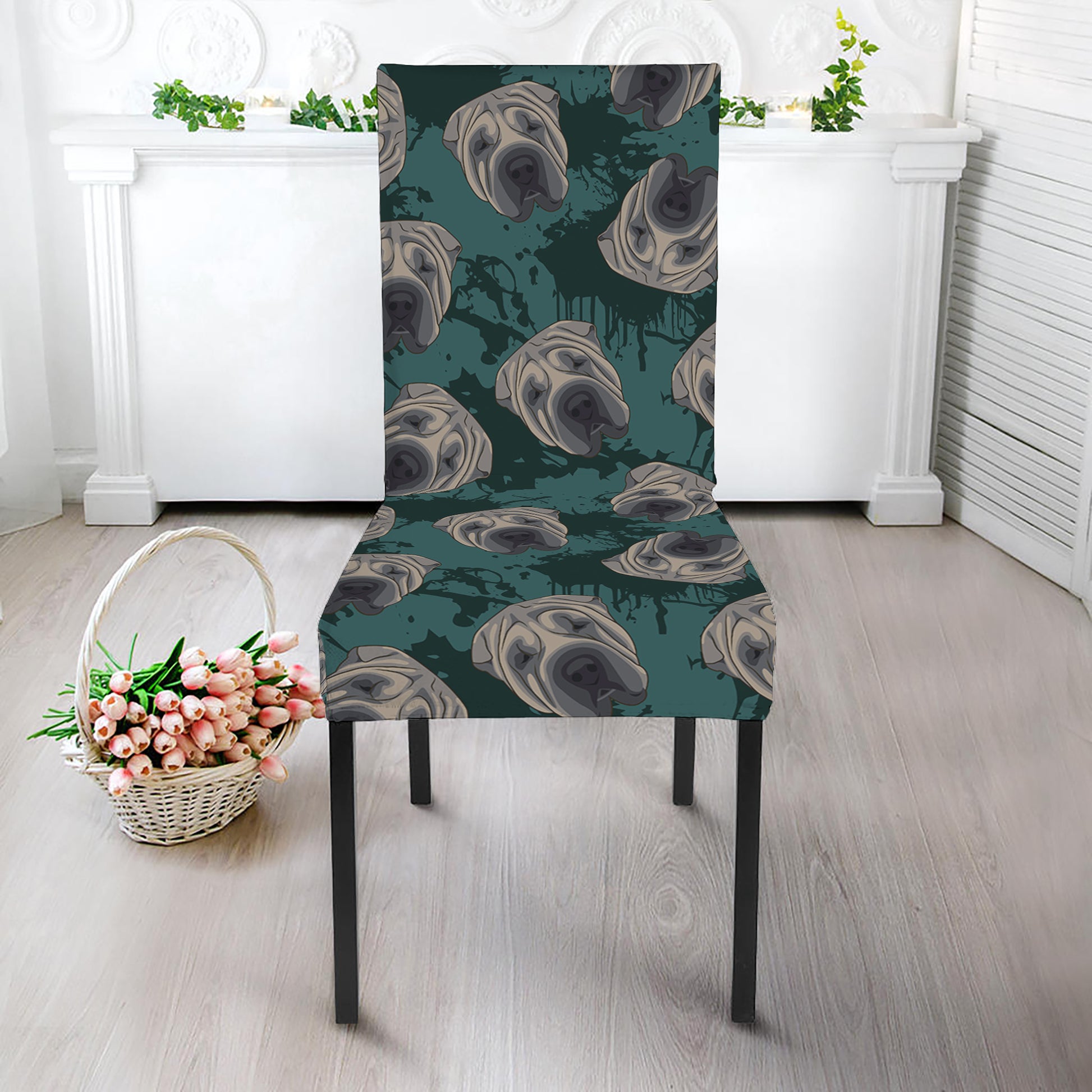 Shar Pei Face Pattern Print Dining Chair Slipcover