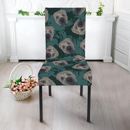 Shar Pei Face Pattern Print Dining Chair Slipcover