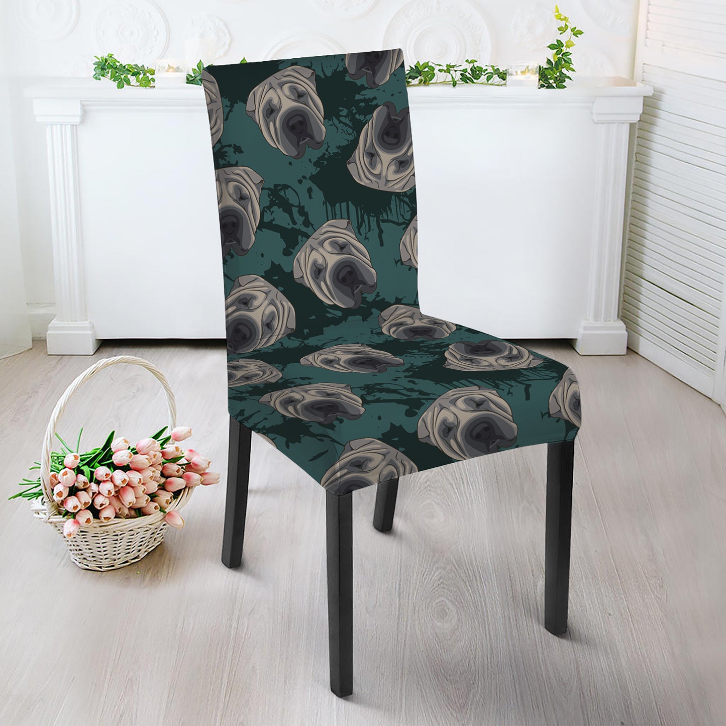 Shar Pei Face Pattern Print Dining Chair Slipcover