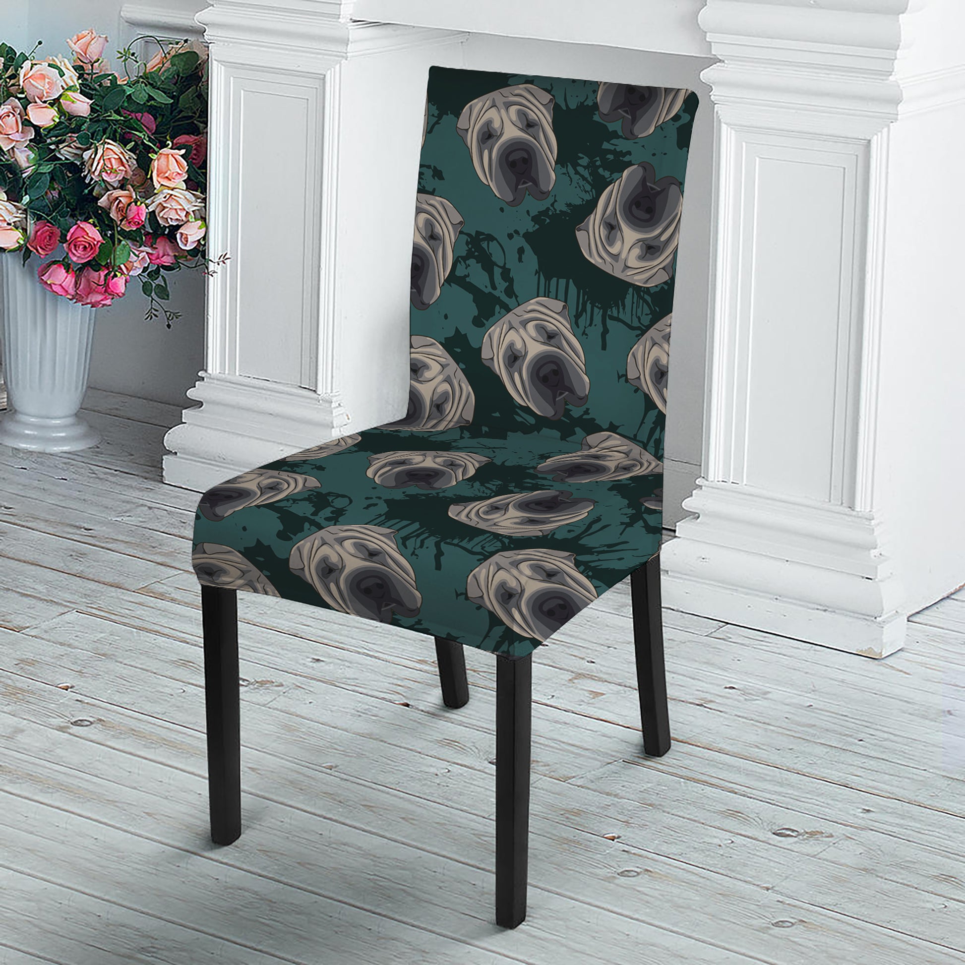 Shar Pei Face Pattern Print Dining Chair Slipcover