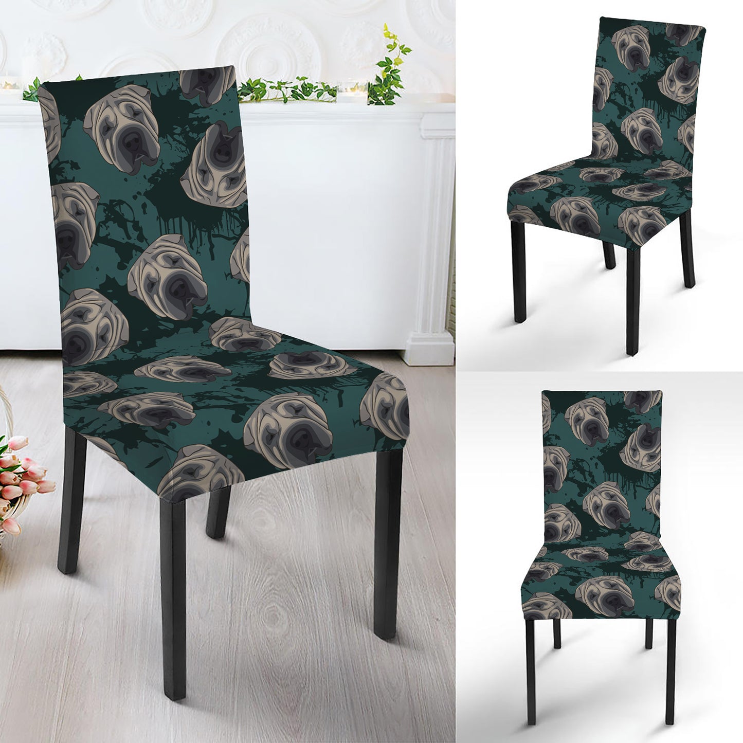 Shar Pei Face Pattern Print Dining Chair Slipcover