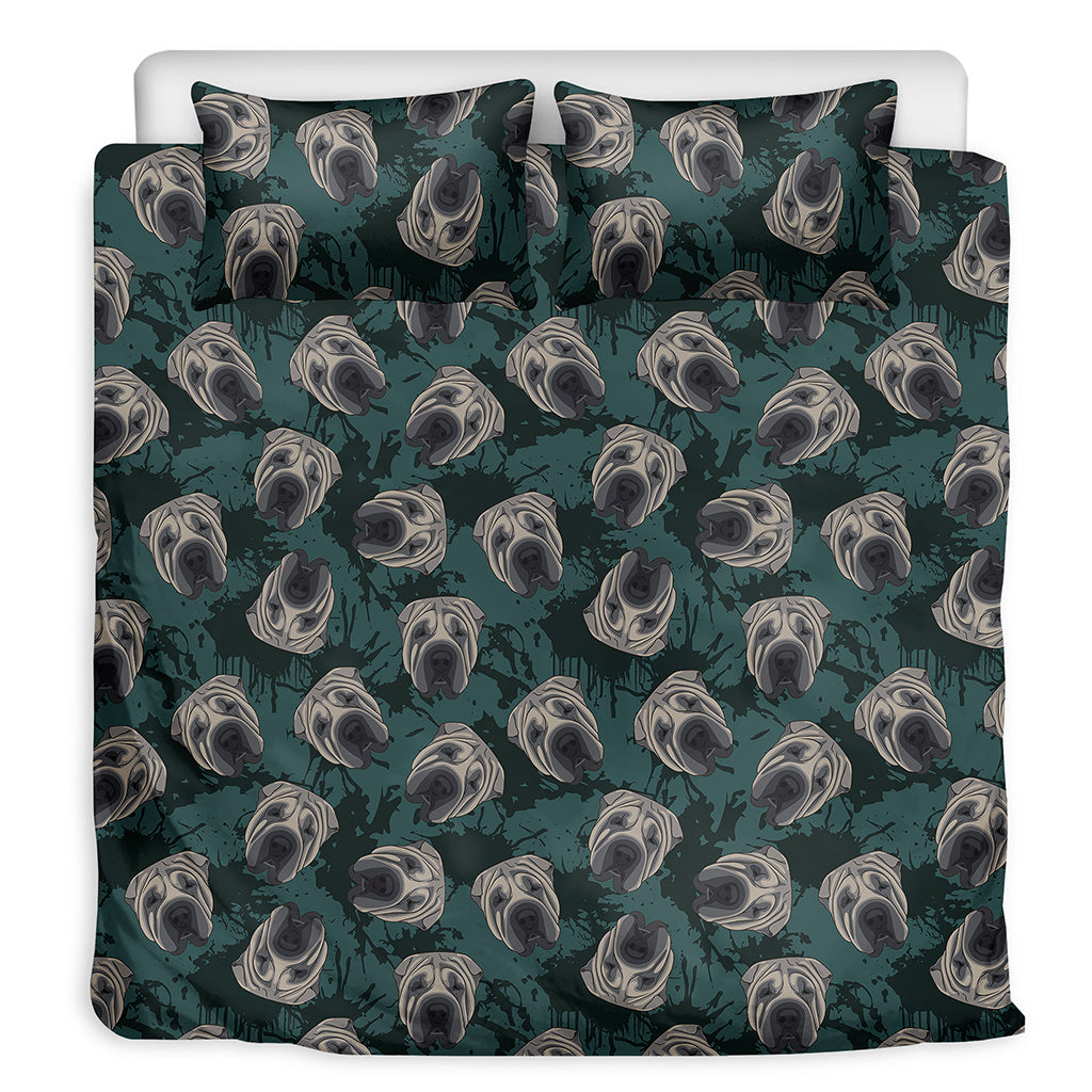 Shar Pei Face Pattern Print Duvet Cover Bedding Set