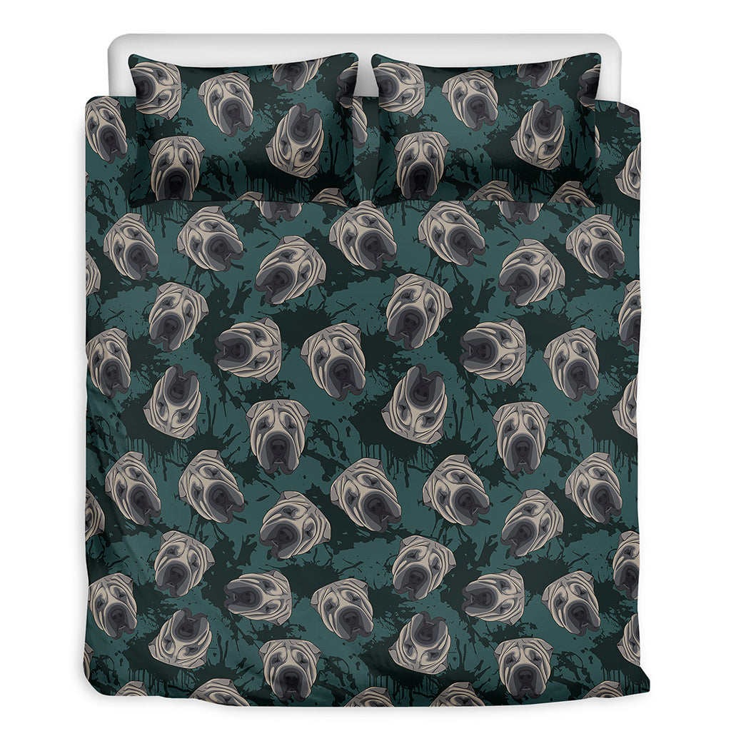 Shar Pei Face Pattern Print Duvet Cover Bedding Set