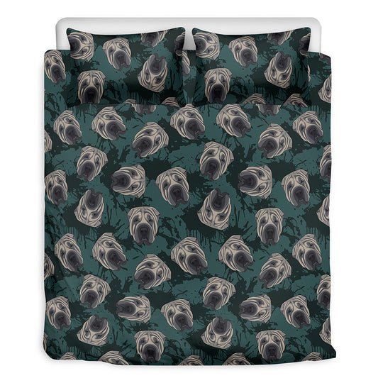 Shar Pei Face Pattern Print Duvet Cover Bedding Set