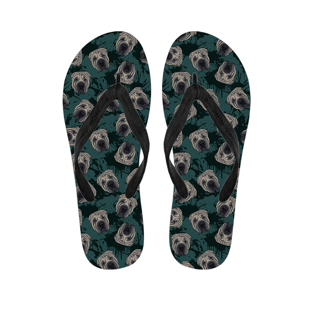 Shar Pei Face Pattern Print Flip Flops