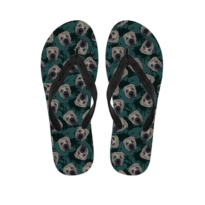 Shar Pei Face Pattern Print Flip Flops