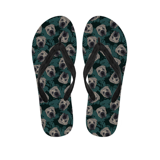 Shar Pei Face Pattern Print Flip Flops