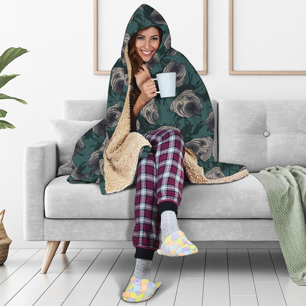 Shar Pei Face Pattern Print Hooded Blanket
