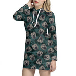 Shar Pei Face Pattern Print Hoodie Dress