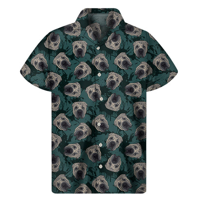 Shar Pei Face Pattern Print Men's Short Sleeve Shirt