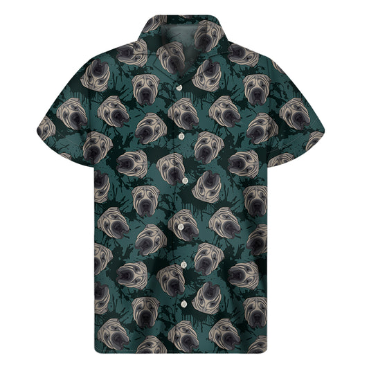 Shar Pei Face Pattern Print Men's Short Sleeve Shirt