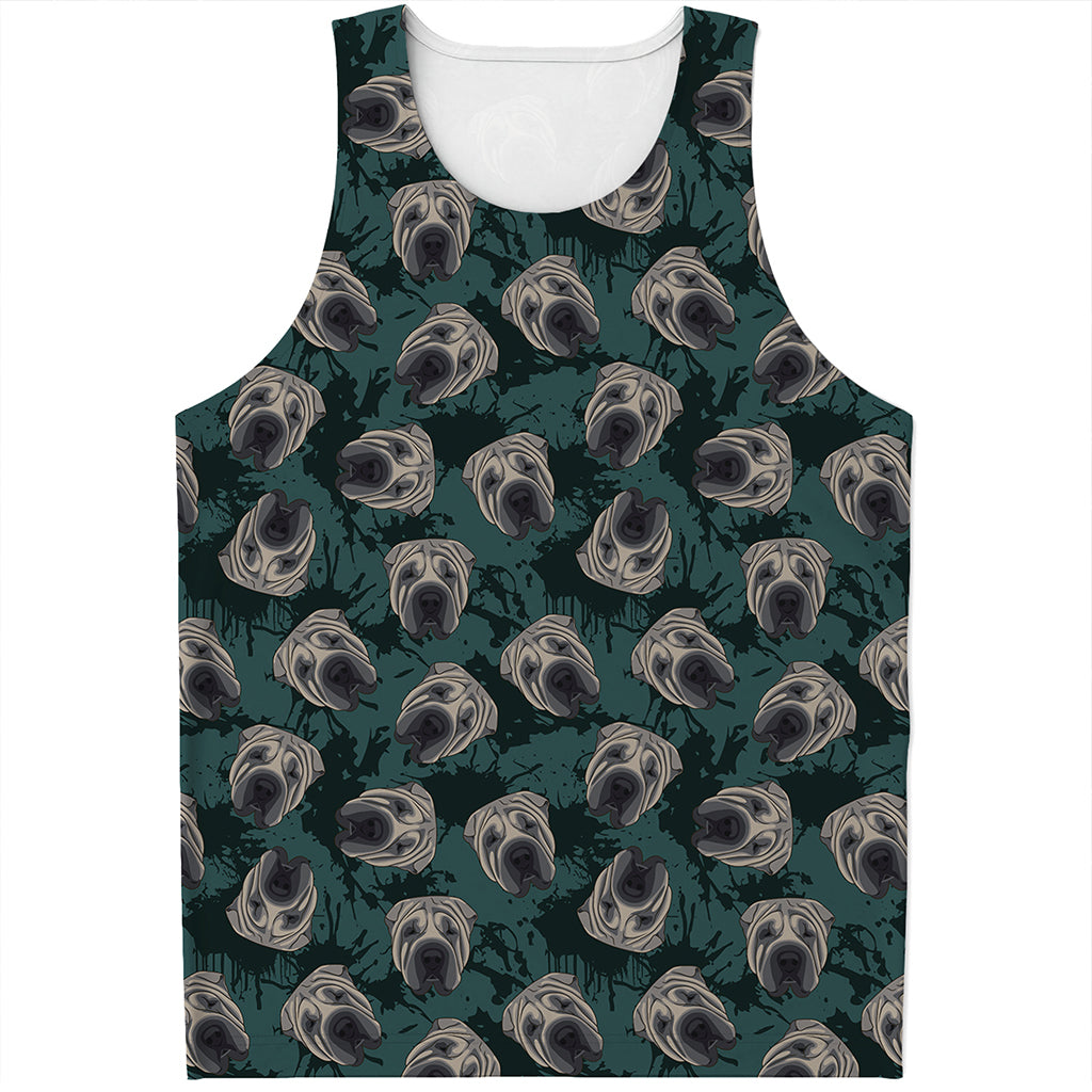 Shar Pei Face Pattern Print Men's Tank Top