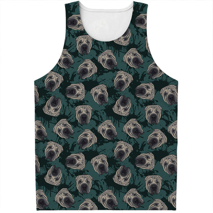 Shar Pei Face Pattern Print Men's Tank Top
