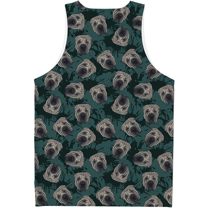 Shar Pei Face Pattern Print Men's Tank Top