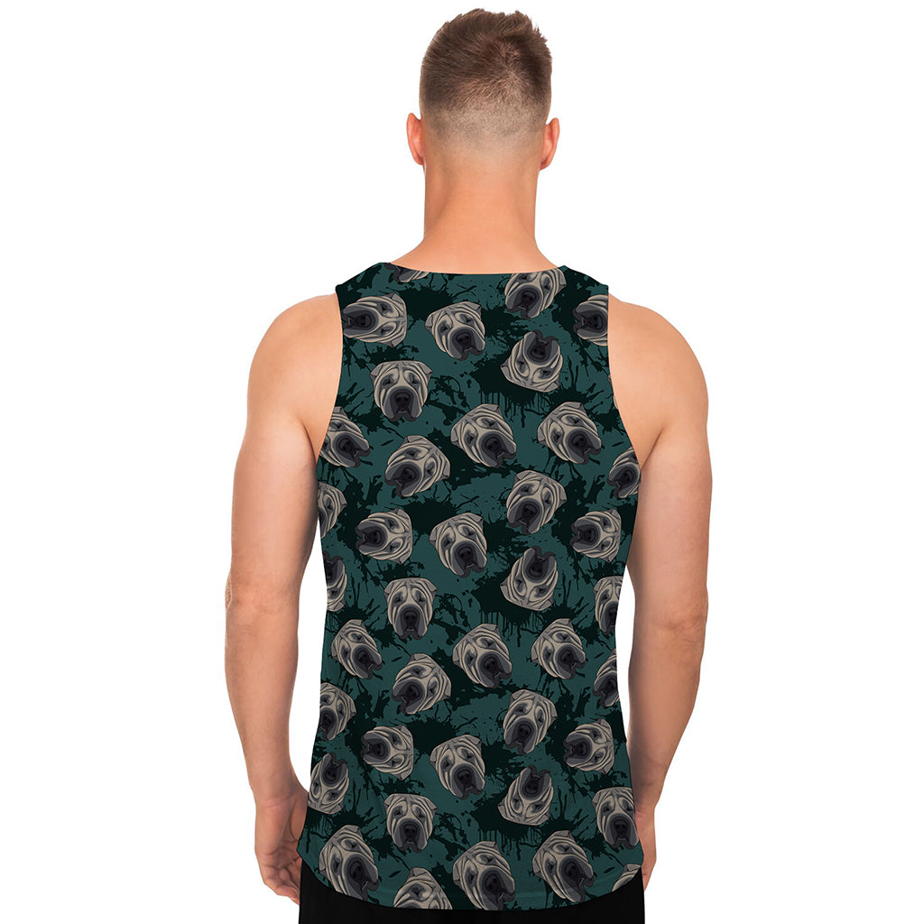 Shar Pei Face Pattern Print Men's Tank Top
