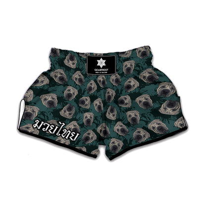 Shar Pei Face Pattern Print Muay Thai Boxing Shorts