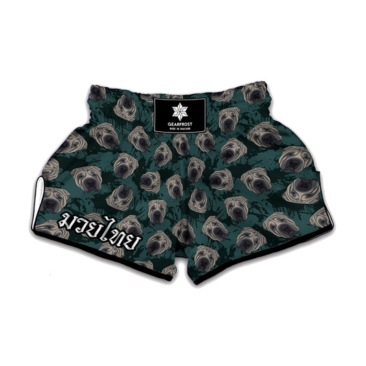Shar Pei Face Pattern Print Muay Thai Boxing Shorts