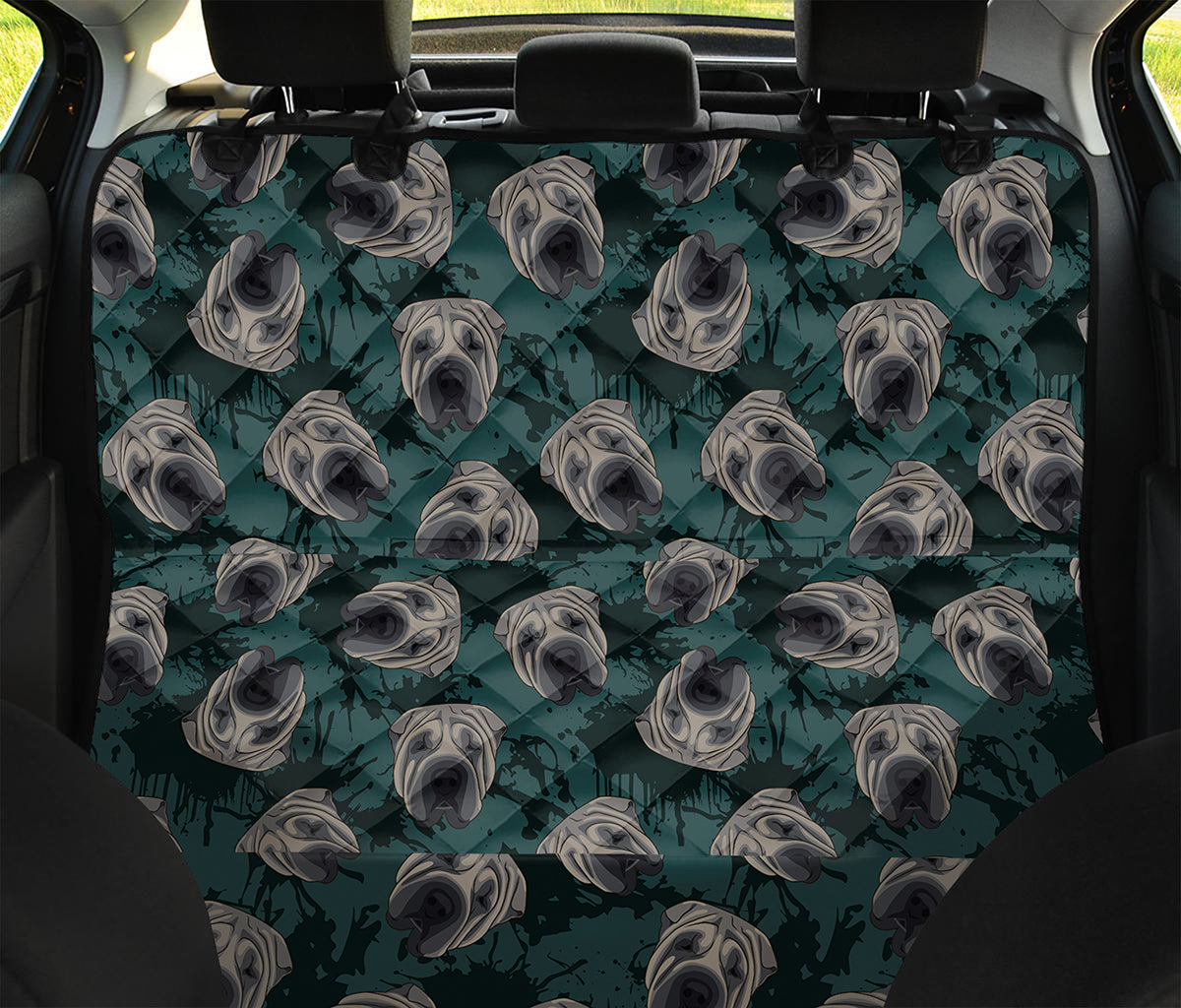 Shar Pei Face Pattern Print Pet Car Back Seat Cover