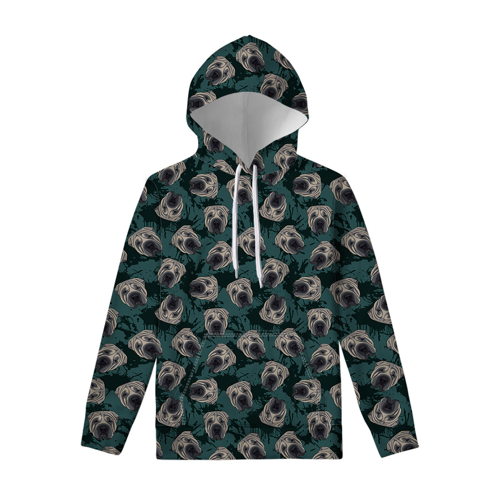 Shar Pei Face Pattern Print Pullover Hoodie