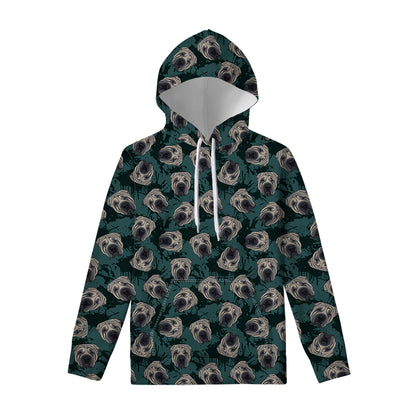 Shar Pei Face Pattern Print Pullover Hoodie