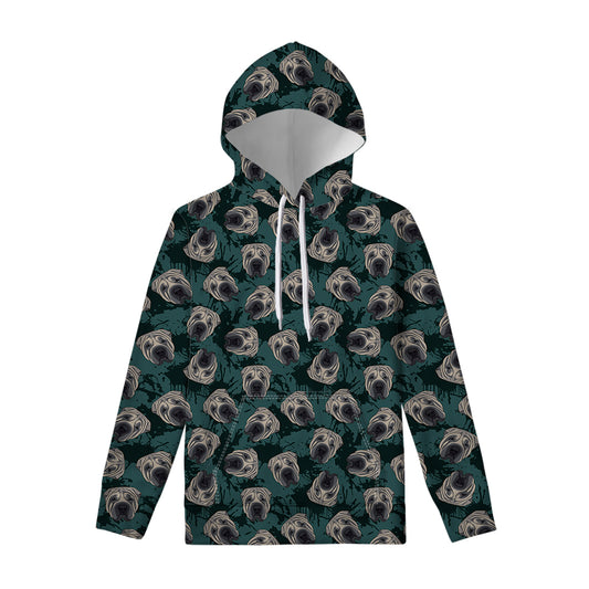 Shar Pei Face Pattern Print Pullover Hoodie