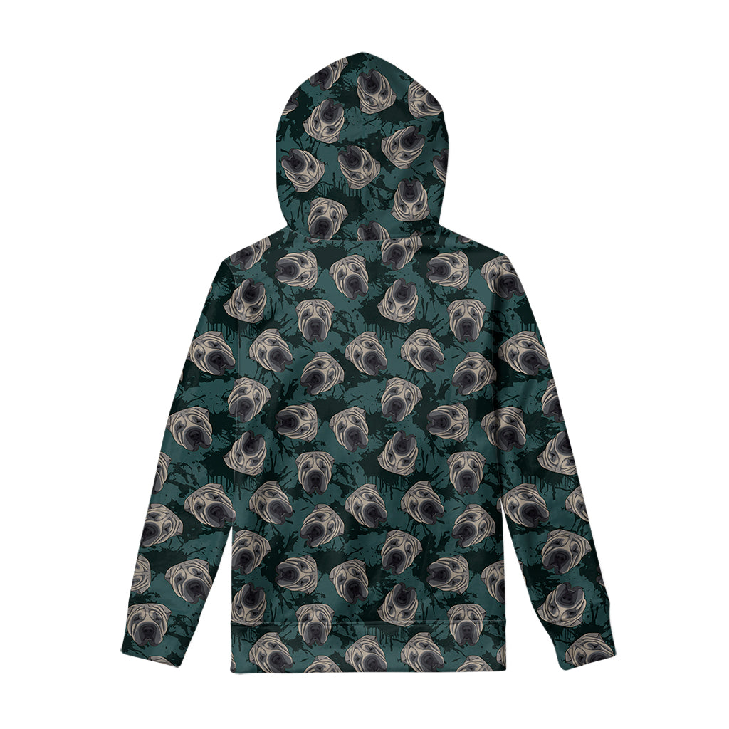 Shar Pei Face Pattern Print Pullover Hoodie