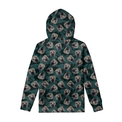 Shar Pei Face Pattern Print Pullover Hoodie
