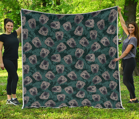 Shar Pei Face Pattern Print Quilt