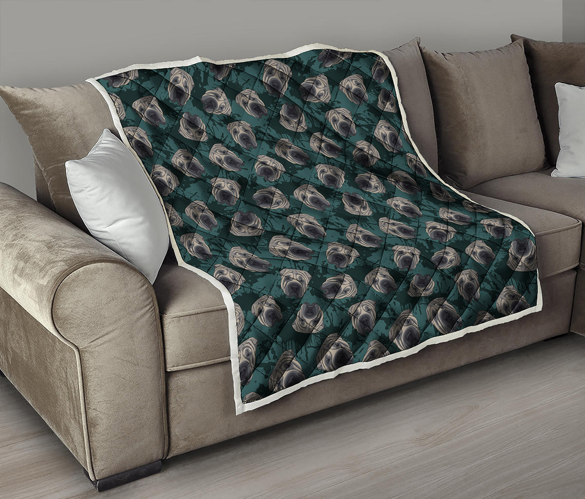 Shar Pei Face Pattern Print Quilt