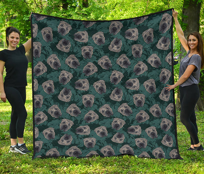 Shar Pei Face Pattern Print Quilt
