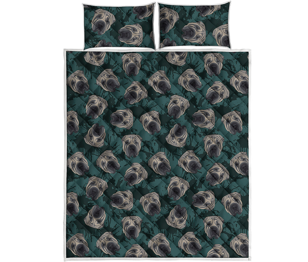 Shar Pei Face Pattern Print Quilt Bed Set