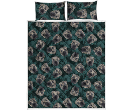 Shar Pei Face Pattern Print Quilt Bed Set
