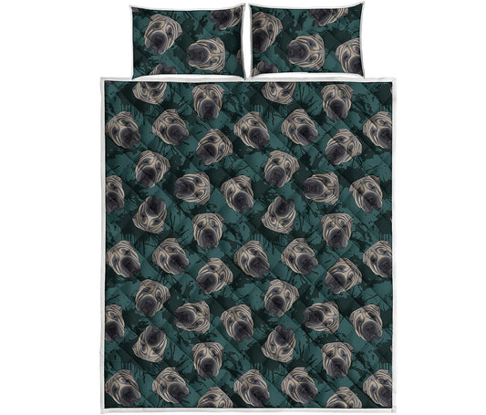 Shar Pei Face Pattern Print Quilt Bed Set