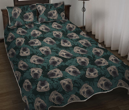 Shar Pei Face Pattern Print Quilt Bed Set