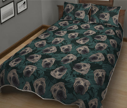 Shar Pei Face Pattern Print Quilt Bed Set