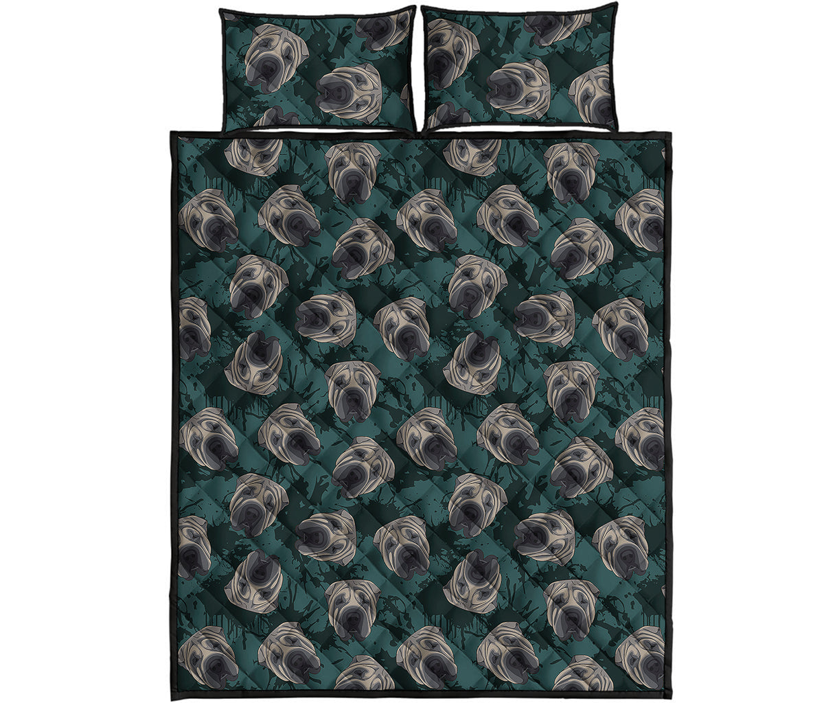 Shar Pei Face Pattern Print Quilt Bed Set