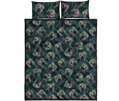 Shar Pei Face Pattern Print Quilt Bed Set