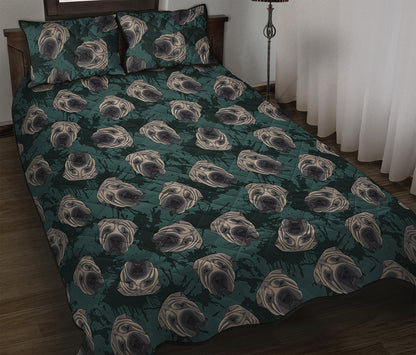 Shar Pei Face Pattern Print Quilt Bed Set