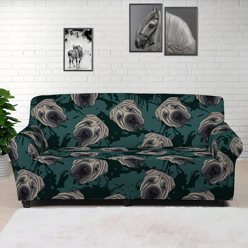 Shar Pei Face Pattern Print Sofa Cover